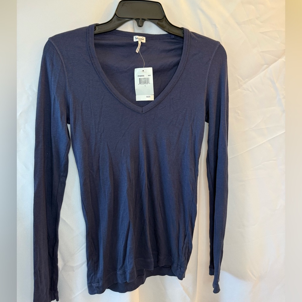 Splendid Women's V-Neck Long Sleeve shirt- Navy